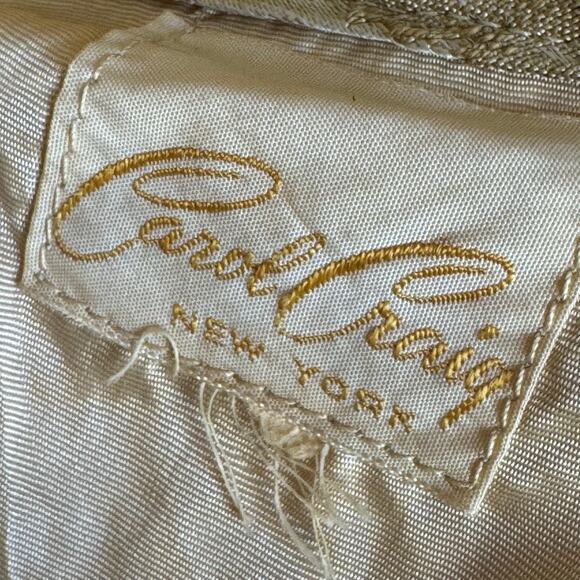 1950s Carol Craig Brocade Cocktail Dress Jacket Set Gold Sheath Formal Vintage - Picture 12 of 16